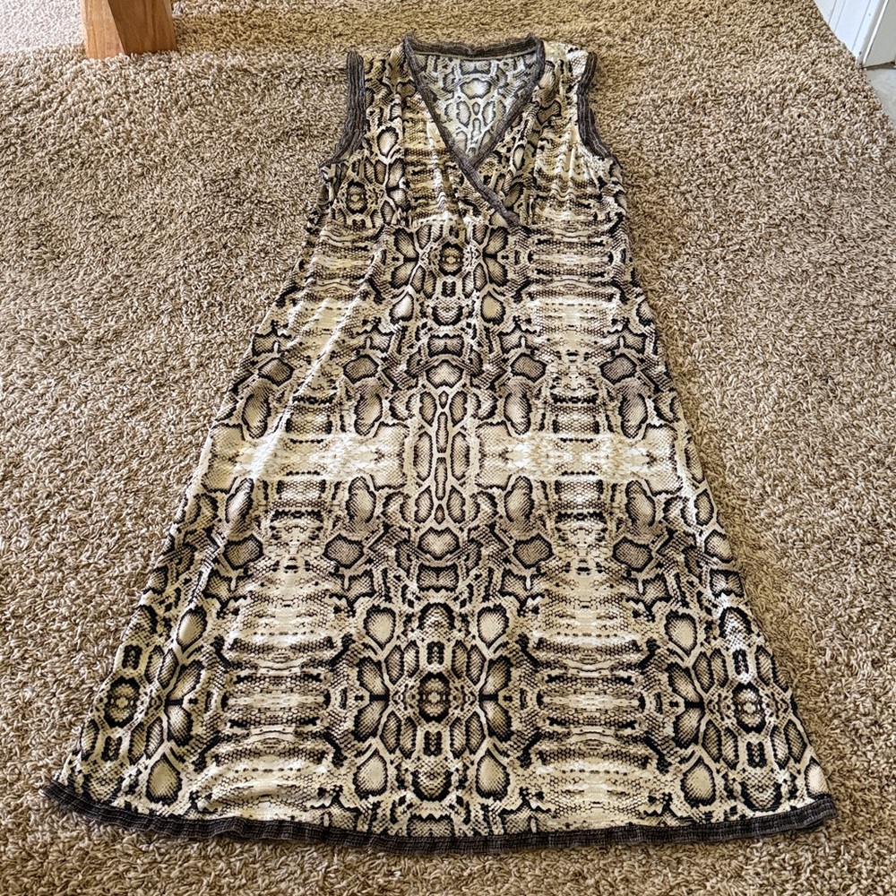Sleeveless V-Neck Snake Print Slip Dress
